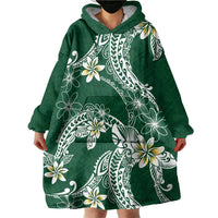 Polynesian Hawaiian Plumeria Tribal Pattern Wearable Blanket Hoodie Green Version LT01 - Polynesian Pride