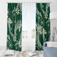 Polynesian Hawaiian Plumeria Tribal Pattern Window Curtain Green Version