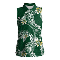 Polynesian Hawaiian Plumeria Tribal Pattern Women Sleeveless Polo Shirt Green Version LT01 Female Green - Polynesian Pride