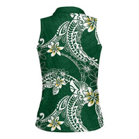 Polynesian Hawaiian Plumeria Tribal Pattern Women Sleeveless Polo Shirt Green Version LT01 - Polynesian Pride