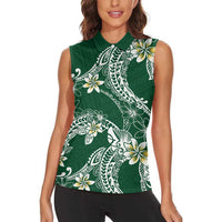 Polynesian Hawaiian Plumeria Tribal Pattern Women Sleeveless Polo Shirt Green Version LT01 - Polynesian Pride