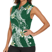 Polynesian Hawaiian Plumeria Tribal Pattern Women Sleeveless Polo Shirt Green Version LT01 - Polynesian Pride
