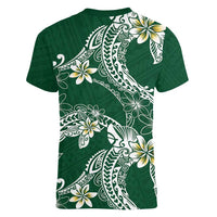 Polynesian Hawaiian Plumeria Tribal Pattern Women V-Neck T-Shirt Green Version LT01 - Polynesian Pride
