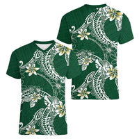 Polynesian Hawaiian Plumeria Tribal Pattern Women V-Neck T-Shirt Green Version LT01 - Polynesian Pride