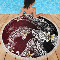 Polynesian Hawaiian Plumeria Tribal Pattern Beach Blanket Special Wine Red Version