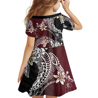 Polynesian Hawaiian Plumeria Tribal Pattern Family Matching Off Shoulder Short Dress and Hawaiian Shirt Special Wine Red Version LT01 - Polynesian Pride