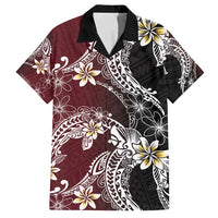 Polynesian Hawaiian Plumeria Tribal Pattern Family Matching Off Shoulder Short Dress and Hawaiian Shirt Special Wine Red Version LT01 Dad's Shirt - Short Sleeve Red - Polynesian Pride