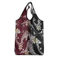 Polynesian Hawaiian Plumeria Tribal Pattern Grocery Bag Special Wine Red Version