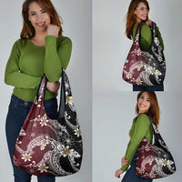Polynesian Hawaiian Plumeria Tribal Pattern Grocery Bag Special Wine Red Version