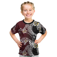 Polynesian Hawaiian Plumeria Tribal Pattern Kid T Shirt Special Wine Red Version