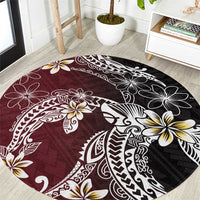 Polynesian Hawaiian Plumeria Tribal Pattern Round Carpet Special Wine Red Version LT01 Red - Polynesian Pride