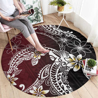Polynesian Hawaiian Plumeria Tribal Pattern Round Carpet Special Wine Red Version LT01 - Polynesian Pride
