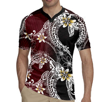 Polynesian Hawaiian Plumeria Tribal Pattern Rugby Jersey Special Wine Red Version