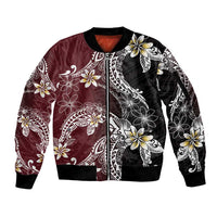 Polynesian Hawaiian Plumeria Tribal Pattern Sleeve Zip Bomber Jacket Special Wine Red Version LT01 Unisex Red - Polynesian Pride