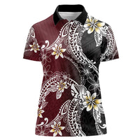 Polynesian Hawaiian Plumeria Tribal Pattern Women Polo Shirt Special Wine Red Version LT01 Female Red - Polynesian Pride