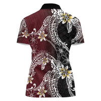 Polynesian Hawaiian Plumeria Tribal Pattern Women Polo Shirt Special Wine Red Version LT01 - Polynesian Pride