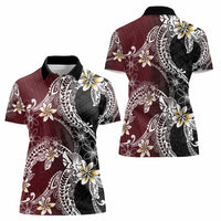 Polynesian Hawaiian Plumeria Tribal Pattern Women Polo Shirt Special Wine Red Version LT01 - Polynesian Pride