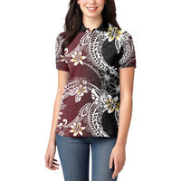Polynesian Hawaiian Plumeria Tribal Pattern Women Polo Shirt Special Wine Red Version LT01 - Polynesian Pride