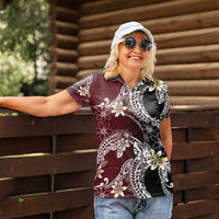 Polynesian Hawaiian Plumeria Tribal Pattern Women Polo Shirt Special Wine Red Version LT01 - Polynesian Pride
