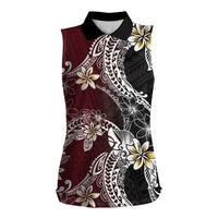 Polynesian Hawaiian Plumeria Tribal Pattern Women Sleeveless Polo Shirt Special Wine Red Version LT01 Female Red - Polynesian Pride