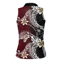 Polynesian Hawaiian Plumeria Tribal Pattern Women Sleeveless Polo Shirt Special Wine Red Version LT01 - Polynesian Pride