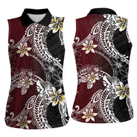 Polynesian Hawaiian Plumeria Tribal Pattern Women Sleeveless Polo Shirt Special Wine Red Version LT01 - Polynesian Pride