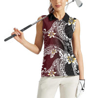 Polynesian Hawaiian Plumeria Tribal Pattern Women Sleeveless Polo Shirt Special Wine Red Version LT01 - Polynesian Pride