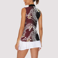Polynesian Hawaiian Plumeria Tribal Pattern Women Sleeveless Polo Shirt Special Wine Red Version LT01 - Polynesian Pride