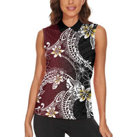Polynesian Hawaiian Plumeria Tribal Pattern Women Sleeveless Polo Shirt Special Wine Red Version LT01 - Polynesian Pride