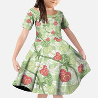 Anthurium Pikake Ti Leaf Palaka Family Matching Off Shoulder Maxi Dress and Hawaiian Shirt Green Version