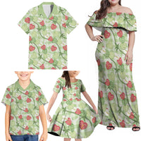 Anthurium Pikake Ti Leaf Palaka Family Matching Off Shoulder Maxi Dress and Hawaiian Shirt Green Version