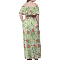 Anthurium Pikake Ti Leaf Palaka Family Matching Off Shoulder Maxi Dress and Hawaiian Shirt Green Version