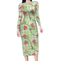 Anthurium Pikake Ti Leaf Palaka Long Sleeve Bodycon Dress Green Version LT01 Long Dress Green - Polynesian Pride