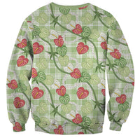 Anthurium Pikake Ti Leaf Palaka Sweatshirt Green Version LT01 - Polynesian Pride