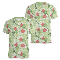 Anthurium Pikake Ti Leaf Palaka Women V-Neck T-Shirt Green Version LT01 - Polynesian Pride