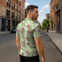 Anthurium Pikake Ti Leaf Palaka Zipper Polo Shirt Green Version LT01 - Polynesian Pride