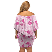 Anthurium Pikake Ti Leaf Palaka Off Shoulder Short Dress Pink Version LT01 - Polynesian Pride