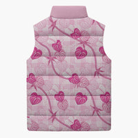 Anthurium Pikake Ti Leaf Palaka Sleeveless Puffer Jacket Pink Version LT01 - Polynesian Pride