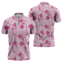 Anthurium Pikake Ti Leaf Palaka Zipper Polo Shirt Pink Version