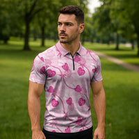 Anthurium Pikake Ti Leaf Palaka Zipper Polo Shirt Pink Version