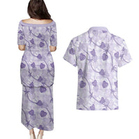 Anthurium Pikake Ti Leaf Palaka Couples Matching Puletasi and Hawaiian Shirt Purple Version LT01 - Polynesian Pride