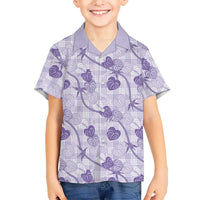 Anthurium Pikake Ti Leaf Palaka Family Matching Tank Maxi Dress and Hawaiian Shirt Purple Version LT01 Son's Shirt Purple - Polynesian Pride