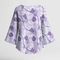 Anthurium Pikake Ti Leaf Palaka Kimono Sleeve Blouse Purple Version LT01 - Polynesian Pride