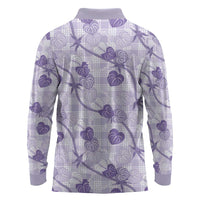 Anthurium Pikake Ti Leaf Palaka Long Sleeve Polo Shirt Purple Version LT01 - Polynesian Pride