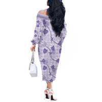 Anthurium Pikake Ti Leaf Palaka Off The Shoulder Long Sleeve Dress Purple Version