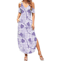 Anthurium Pikake Ti Leaf Palaka Summer Maxi Dress Purple Version