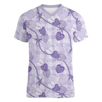 Anthurium Pikake Ti Leaf Palaka Women V-Neck T-Shirt Purple Version