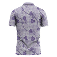Anthurium Pikake Ti Leaf Palaka Zipper Polo Shirt Purple Version LT01 - Polynesian Pride
