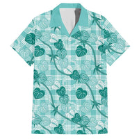 Anthurium Pikake Ti Leaf Palaka Hawaiian Shirt Turquoise Version