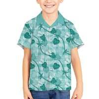 Anthurium Pikake Ti Leaf Palaka Hawaiian Shirt Turquoise Version